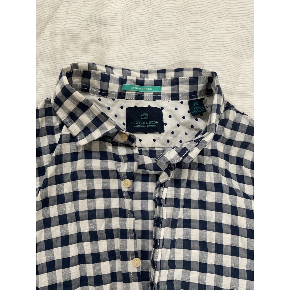 Scotch & Soda Senor Retro Mens XXL Gingham Button Down Shirt Navy Blue White